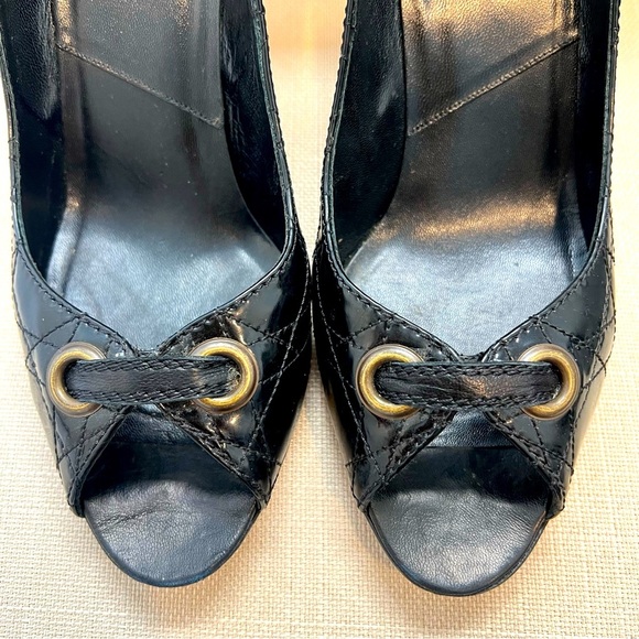 Christian DIOR Vintage Cannage High Heel Black Patent Leather Peep Toe Pumps 8.5 - Picture 3 of 17